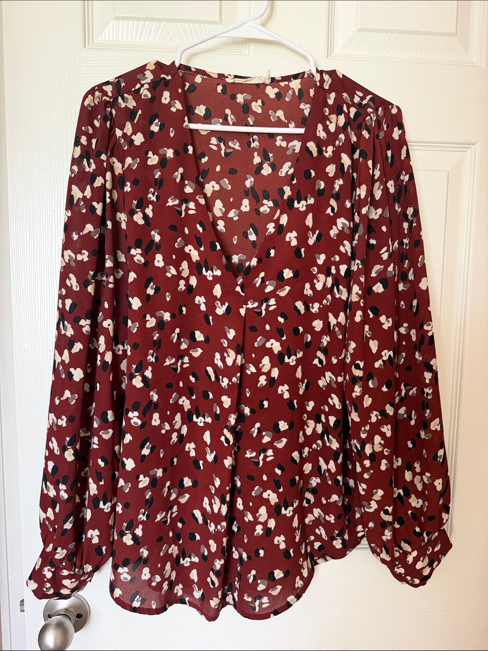 Lush Rust Floral-Print V-Neck Long-Sleeve Blouse